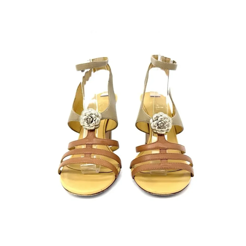 Chanel Slingback Sandals EU 37 US 7 Two Tone Camelia Flower Embellishment